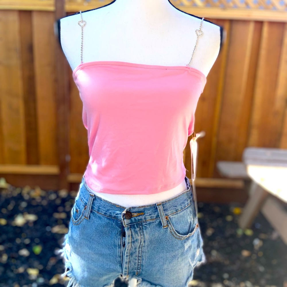 NWT Y2K Pink Sparkly Heart Chain J for Justify Top